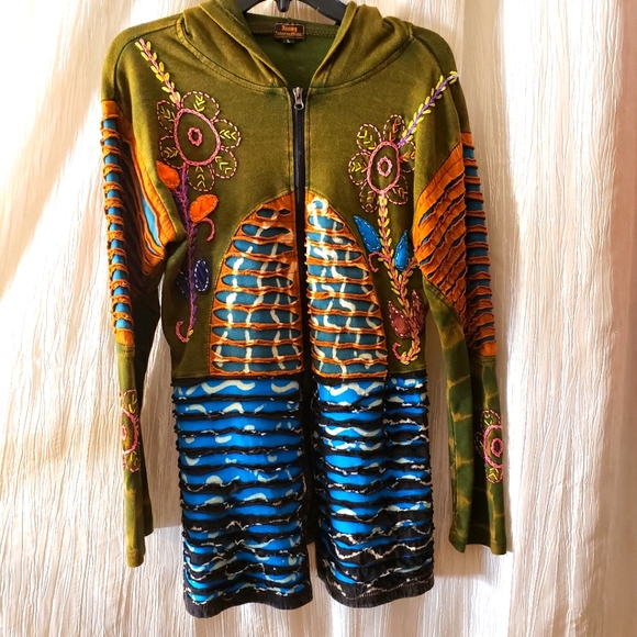 Rising International Zip Up Hoodie Boho Hippie Large Unique Pattern - Picture 1 of 11